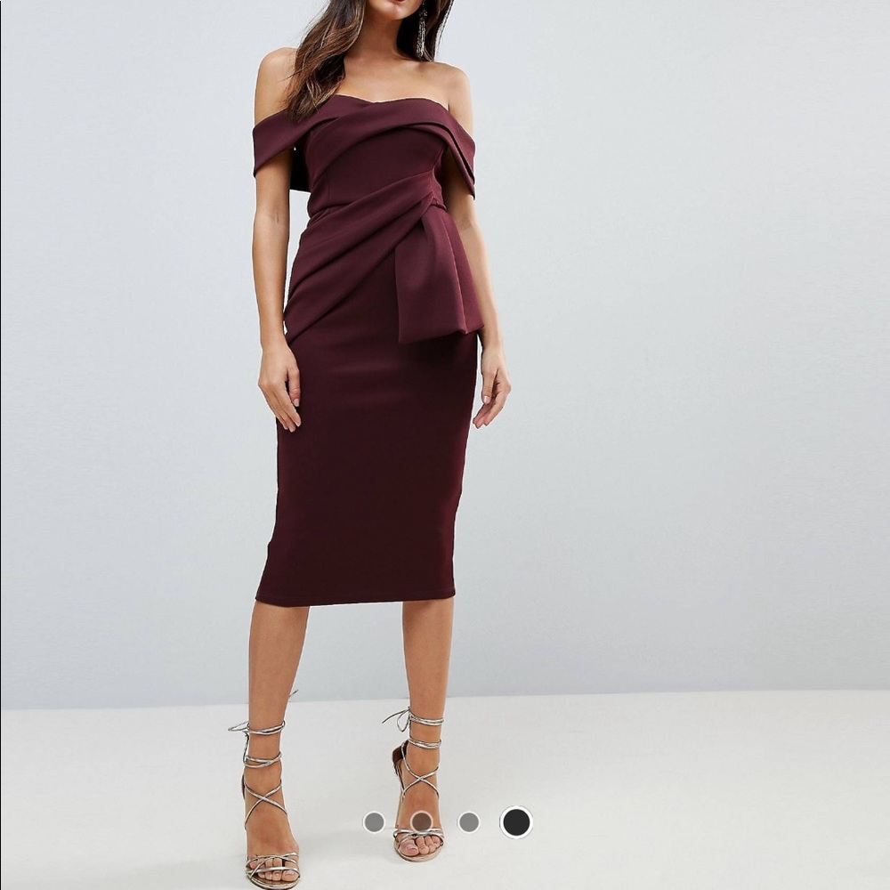 ASOS Plum Bardot Fold-over Pencil Dress Sz. 14